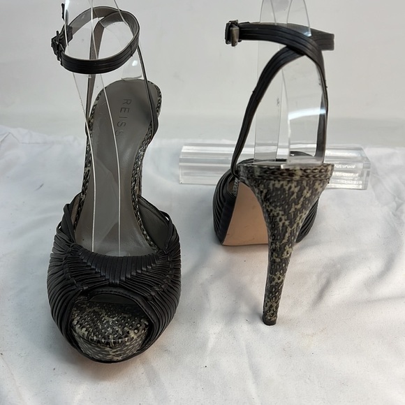 Reiss Sz 40/ US 9 Peep Toe Stiletto Charcoal SnakePrint Heels - Picture 6 of 13